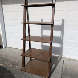 6ft Tall Dark Wood Ladder Bookshelf – 5 Tier Display Shelf