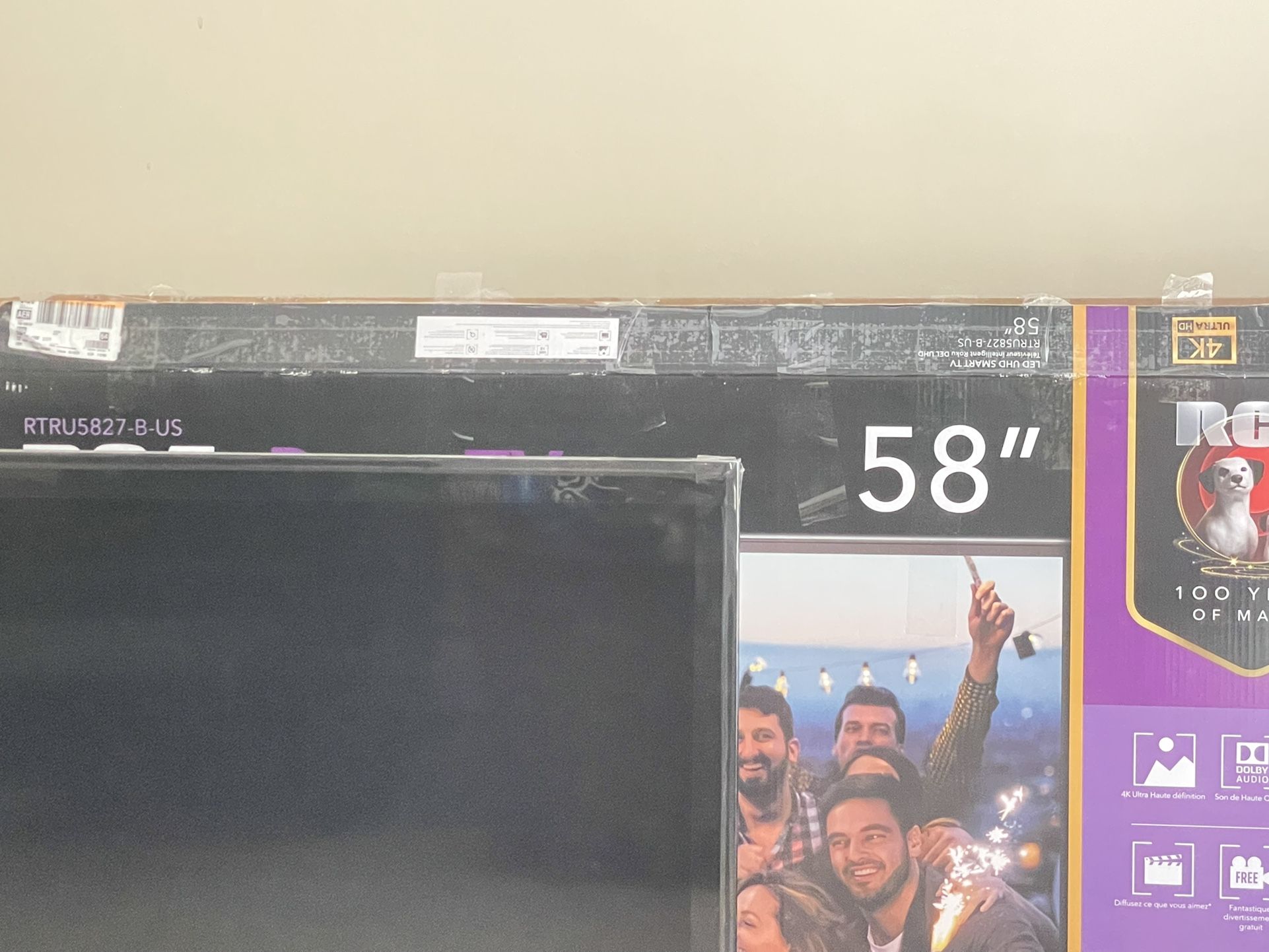 58 Inch RCA television, Smart ROKU TV RTRU5827-B-US Model#