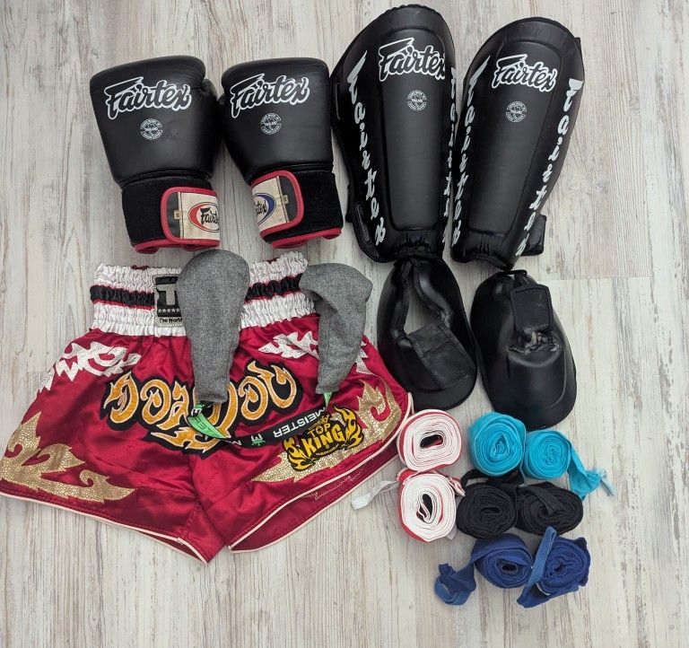 Fairtex 14oz Gloves & Shin Guards (Size M) And More