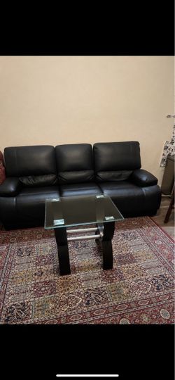 Couch & Glass Coffee Table – $150