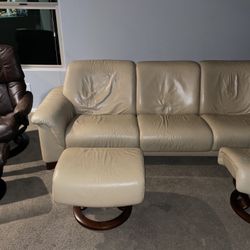 Faux Leather Couch Set With Leg Rest (recliners)