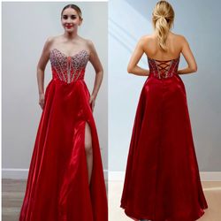 New With Tags Satin Strapless Corset With Long Flowing Skirt $249