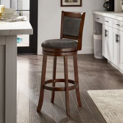 Verona Panel Back Linen Swivel 29-inch High Back Bar Stool by iNSPIRE Q Classic - Cherry-Dark Grey Linen