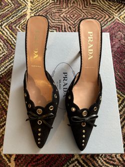 Black Prada Kitten-Heeled Mules Size 38