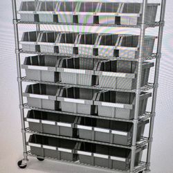 Seville Classic Commercial 7 Tier playinum gray NSF 22 bin rack storage system