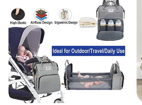 3 in 1 Baby Diaper Bag Backpack Foldable Travel Bag with Bassinet for Boy Girl