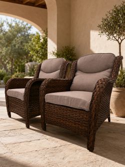 2 Patio Wicker Chairs with Cushions – $99.99 for the Pair
