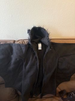 Black Zip-Up bat Hoodie with Frayed Hood