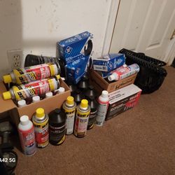 Brake cleaner, PB Blaster, Brake fluid, gloves