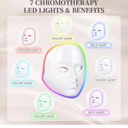 Led Face Mask Light Therapy, 7-1 Colors LED Facial Skin Care Mask, Red Light Therapy for Face, White