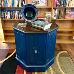 Solid Wood Octagonal Cabinet / Side Table – Navy & Walnut Finish