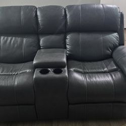 Dual Power Reclining Leather Loveseat