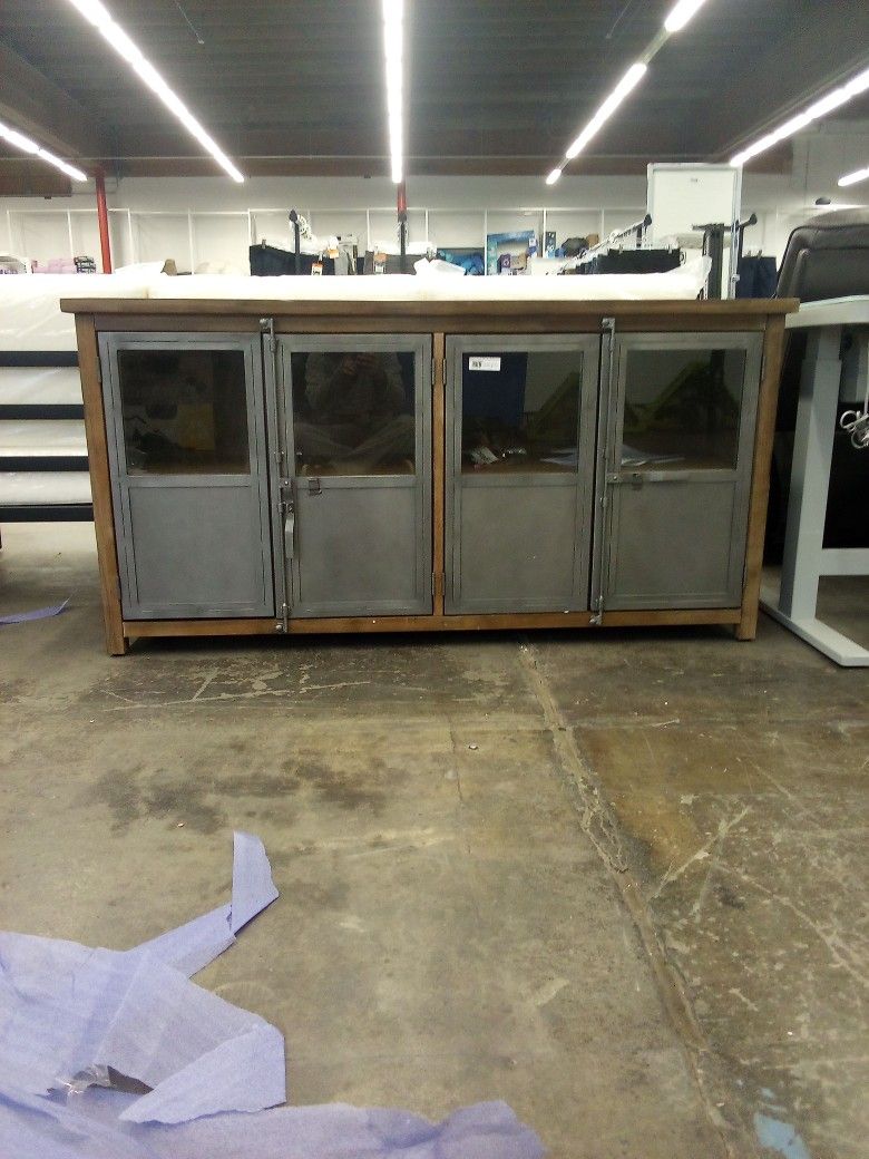 Langley Aged Latte Wood And Metal Storage Cabinet