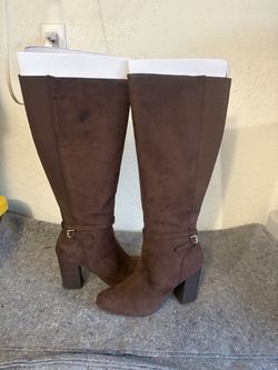 Brown Suede Knee-High Heeled Boots