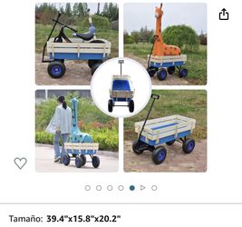 Wide wide sturdy steel wooden cargo cart with 10-inch all-terrain air tires, carrying capacity of up to 176 pounds, effortless folding handle cart to 