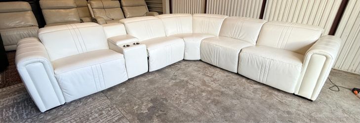 White Genuine Leather Power Reclining Sectional – Like New
