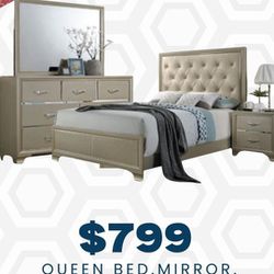 Champagne Gold Bedroom Set 4 Pieces NEW