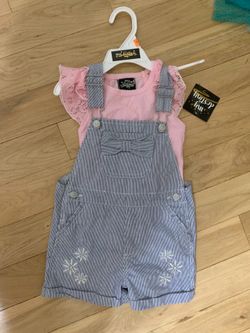 Little Girls Size 4T Overall Shorts & Tshirt Outfit