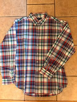Polo Ralph Lauren Men’s XL Classic Fit Mixed Plaid Fun Shirt Long Sleeve Yellow Pony