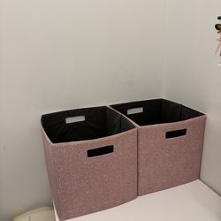 Two 13 Inch Mauve Square Storage bins