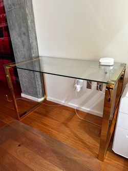 Glass Top Desk with Gold Metal Frame