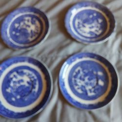 Allertons Blue Willow plates set/4, 1930s