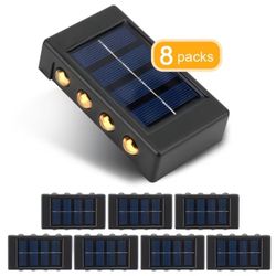 8pcs Solar Wall Lights, IP44 Waterproof Outdoor Wall Lights, 6/8/10 LED Deck Lights, Patio Wall Lights, Perfect For Decorating Courtyards, Streets