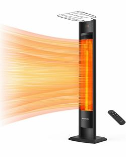 ThermoMate Outdoor Indoor Electric Patio Heater, 1500W 38.5" Portable Tower Infrared Heaer, IP55 Rated Space Radiant Heater with Remote, Timer, Tip-ov