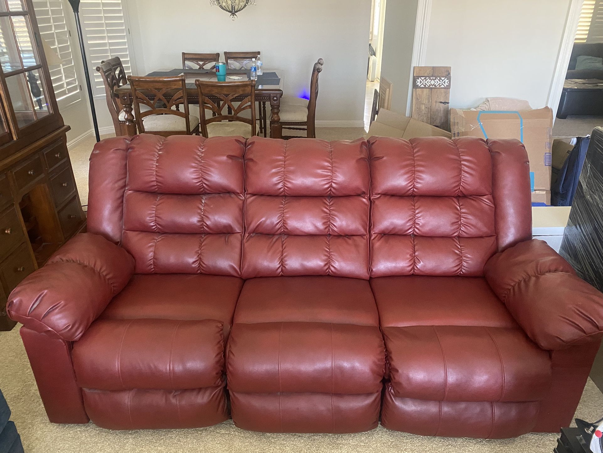 Red Leather Sofa Couch with Recliners