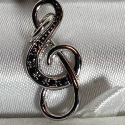 Pendant Necklace G Treble Cleft Music Note Hematite Rhinestone Jewelry New