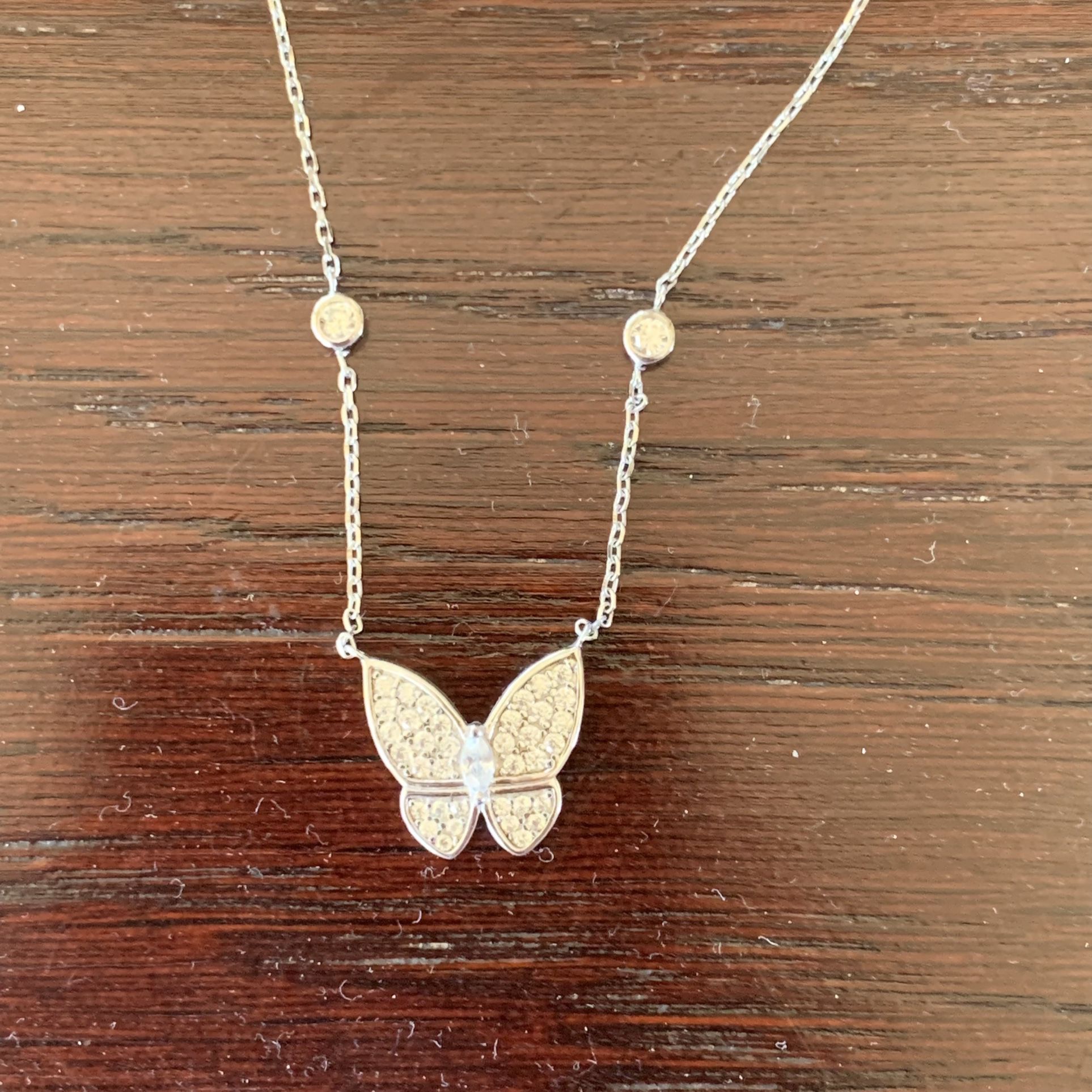 Sterling silver butterfly necklace with cubic zirconium jewels