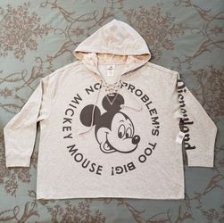 Disney Parks Gray Mickey Mouse 3/4 Sleeve Hoodie Women Plus Size 1X