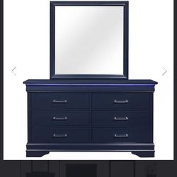 Global Furniture Charlie Blue LED Dresser And Mirror