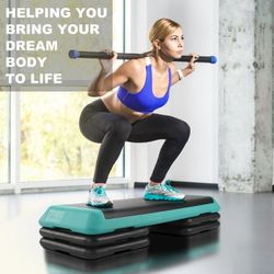 43'' Aerobic Exercise Stepper Platform Adjustable Fitness Stepper W/4 Risers Green