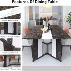 New 71 Inch Dining Table 6 People, Farmhouse Long Dining Room Adjustable Legs Metal Frame