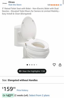 Clirass 3" Raised Toilet Seat with Bidet - Non-Electric Bidet with Dual Nozzles. Brand new!