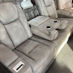 Power Reclining Sofa & Power Reclining Love Seat ( Water Proof Fabric)