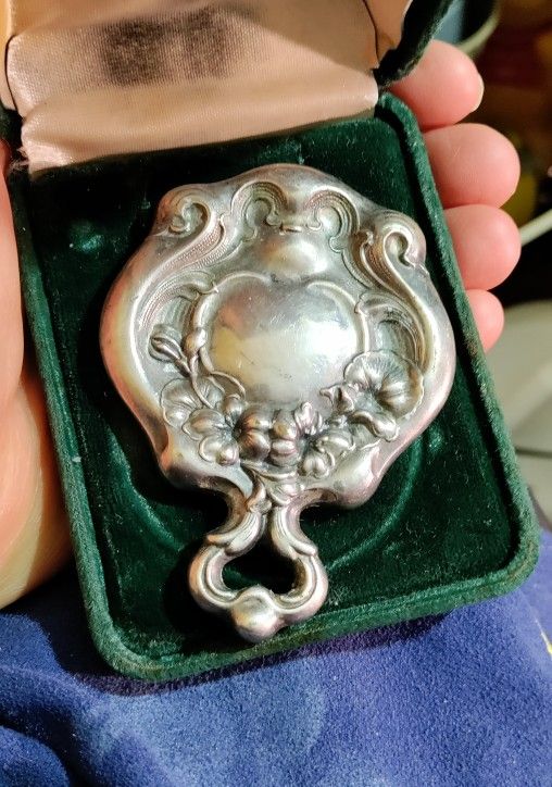 Antique Small Hand Mirror From Approx. 1805 Silver Plated