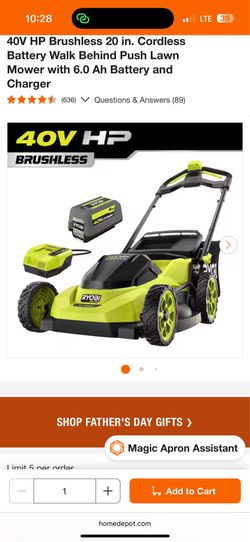 Ryobi Battery 40Va Battery Powered Motor