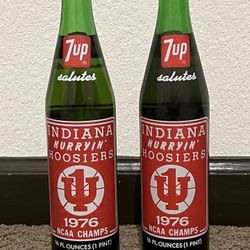 Vintage 1976 NCAA Champs Indiana Hurryin' Hoosiers Commemorative 7up Bottle