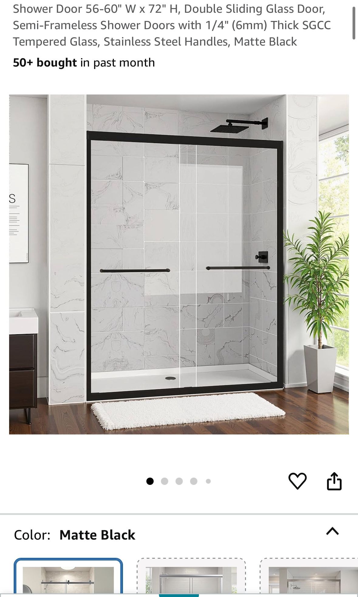 New! Shower Door 56-60" W x 72" H, Double Sliding Glass Door, Semi-Frameless Shower Doors with 1/4" (6mm) Thick SGCC Tempered Glass, Stainless Steel H