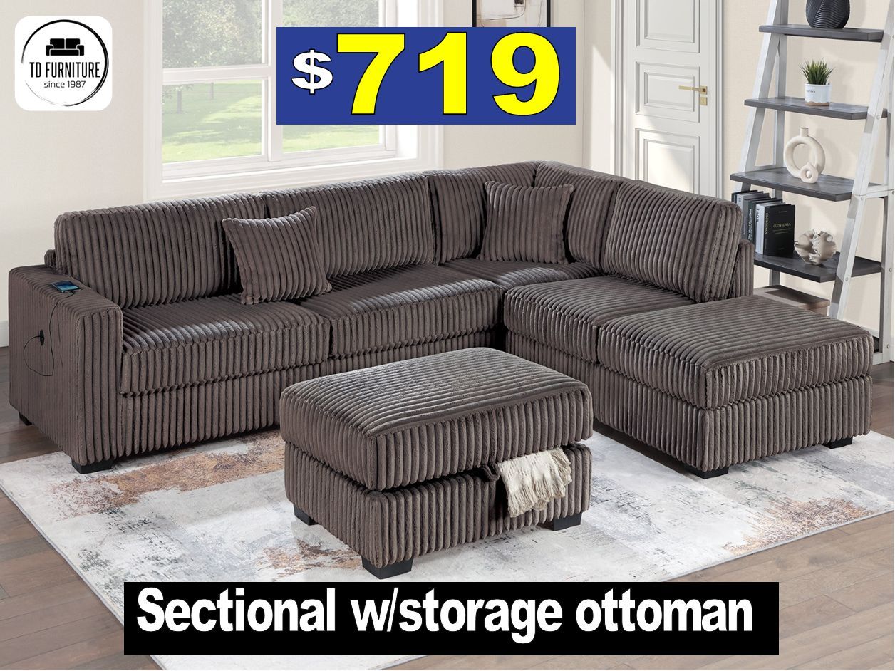 Chocolate Sectional with storge Ottoman