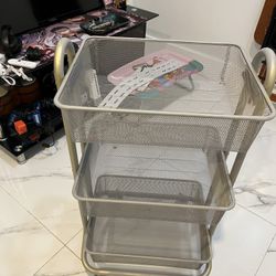 3 Tier Storage Rack Rolling With Wheels Grey Basket Caddy Storage 