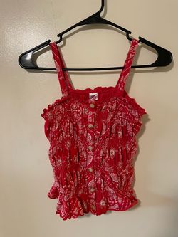 Red Paisley Smocked Button-Front Tank Top