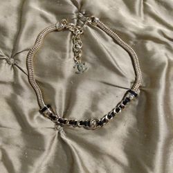 Designer Choker Leather Necklace Cc Gold Black 
