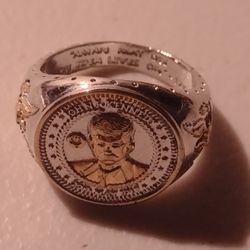 **New** Kennedy 100th. Anniversary Silver & 22k. Gold Plated. Male Celebrity  President Head Ring.**Size:8.5/9. Weight:8.1gr.**