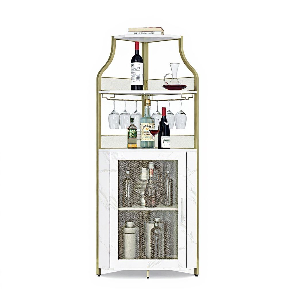 New in the box Garvee Corner Wine Bar Rack Cabinet with Detachable Wine Rack, Bar Cabinet with Glass Holder and Mesh Door, Liquor Coffe Bar Cabinet wi
