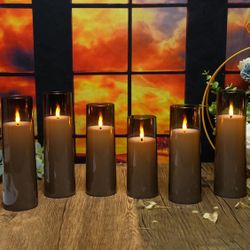 Flickering Flameless Candles Battery Operated with Remote and 2/4/6/8 H Timer Plexiglass Led Pillar Candles Pack of 7 (D2.3 xH 5" 6" 7") with Realisti