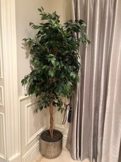 Large Artificial Ficus Tree in Metal Planter