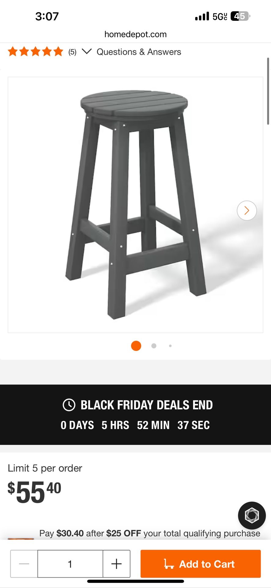 24" ROUND COUNTER STOOL, GRAY